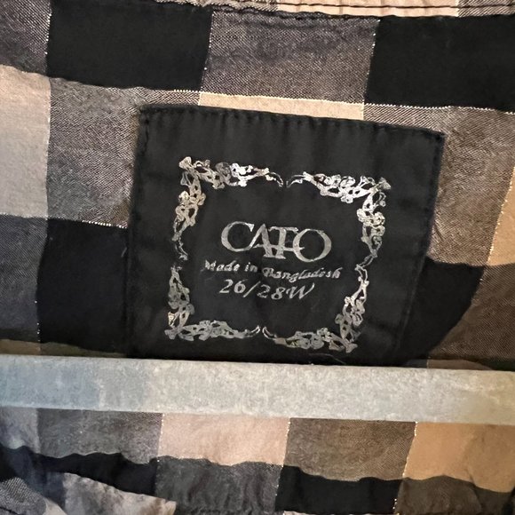 Cato Black Tan Silver Metallic Check Button Pointed Collar Top 26/28 Lightweight - Picture 4 of 8